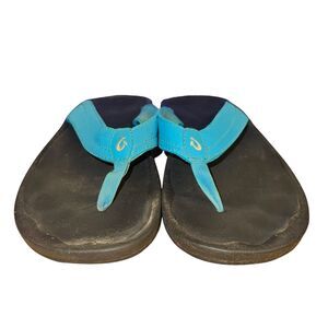 Olukai Ohana Flip Flops Women's Size 9 Blue Mist Black Thong Sandals Shoes
